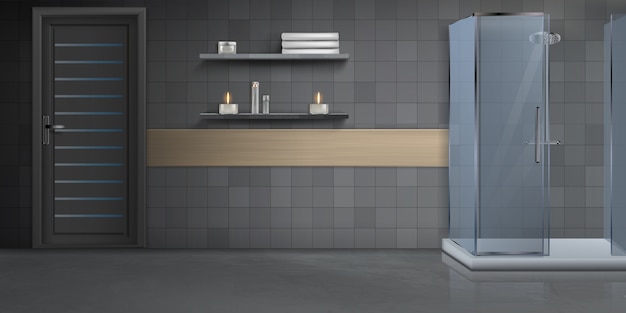 Бесплатное векторное изображение Современный дизайн интерьера ванной комнаты реалистичный макет
