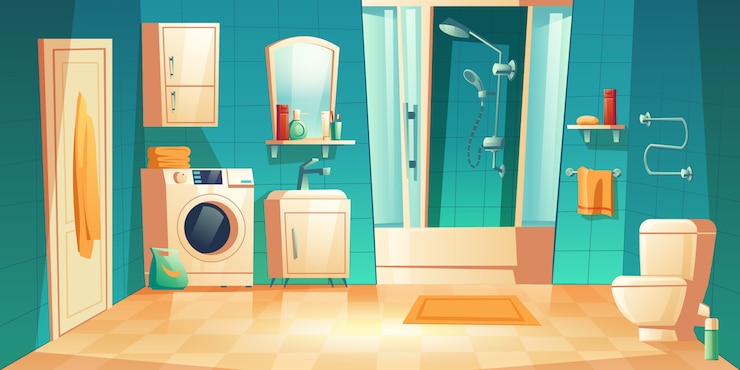 Free Vector modern bathroom interior with furniture cartoon