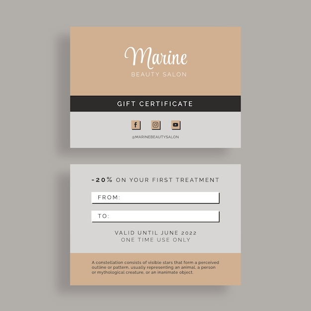 modern  beauty salon gift certificate