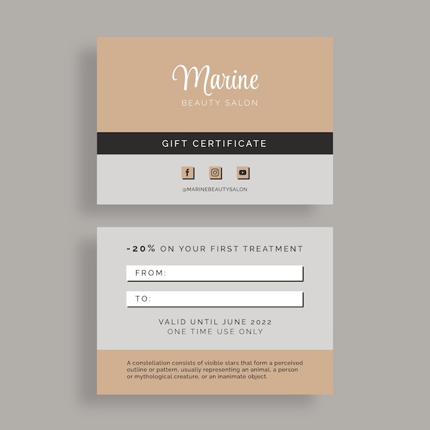 Modern  beauty salon gift certificate