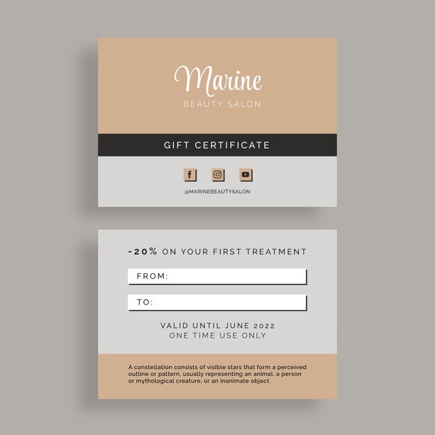 modern  beauty salon gift certificate
