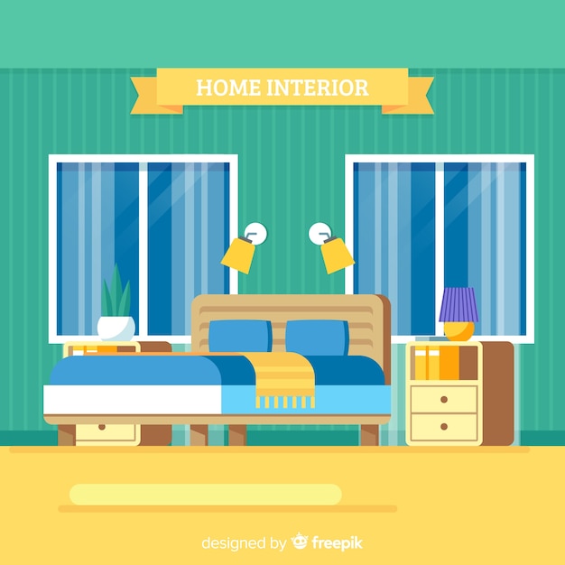 Free vector modern bedroom interior with flat design