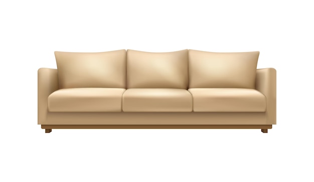 Современный бежевый диван реалистичная иконка на белом фоне векторной иллюстрации