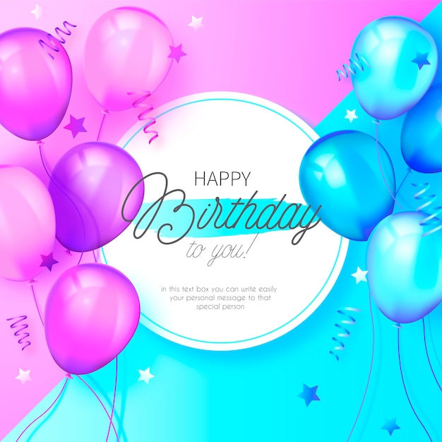 Modern Birthday Background with Blue and Pink Balloons