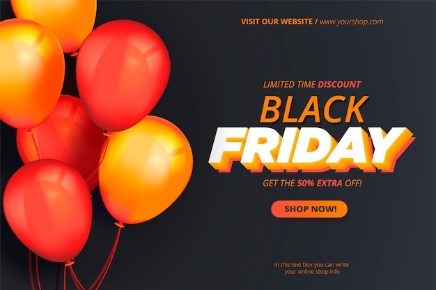 Modern black friday banner with realistic balloons