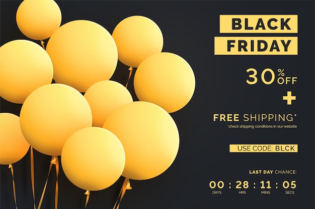 Modern black friday banner with realistic balloons