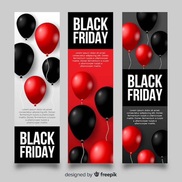 Modern black friday banners with realistic balloons