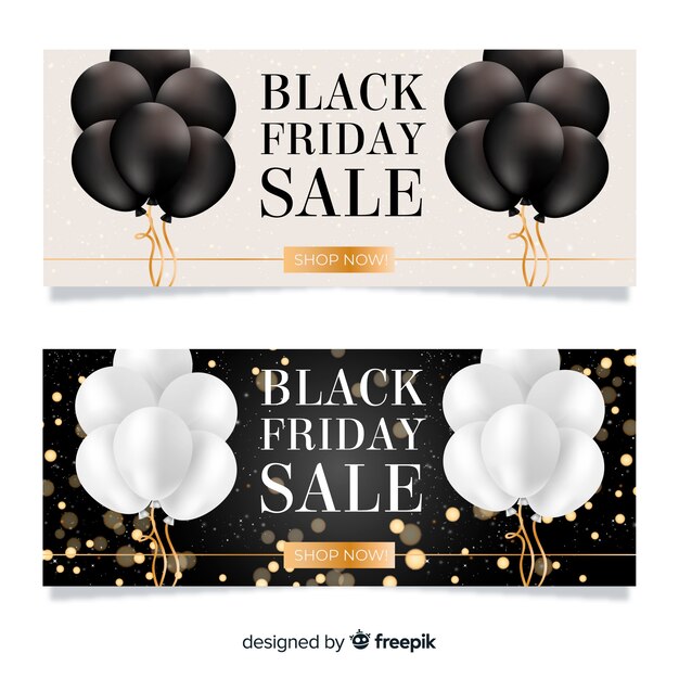 Modern black friday banners with realistic balloons