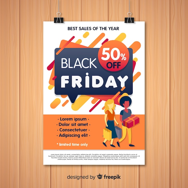 Free vector modern black friday flyer template with flat design