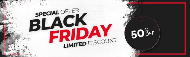 Modern Black Friday Horizontal Banner with White Brush Stroke Background