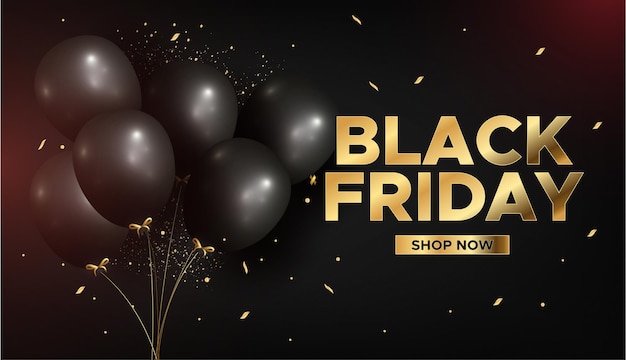 Modern Black Friday Offer Background with Realistic Balloons