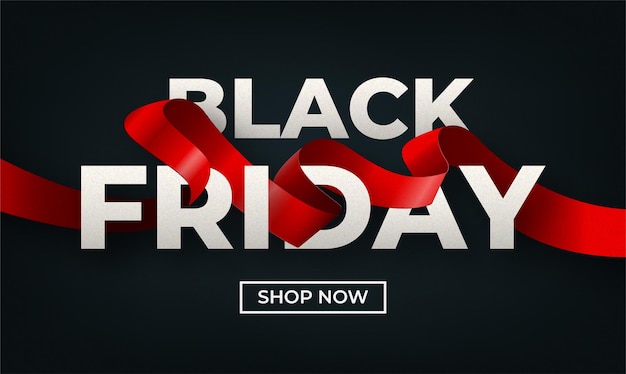 Modern Black Friday Sale Background with Realistic 3d Red Ribbon