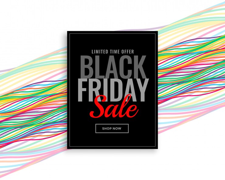 Free Vector modern black friday sale banner with colorful wavy lines