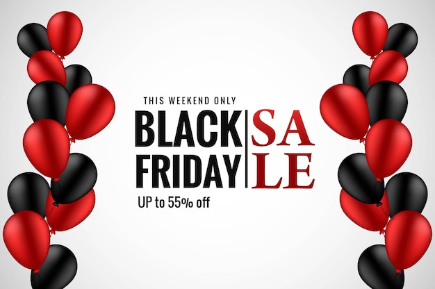 Free vector modern black friday sale banner with realistic balloons