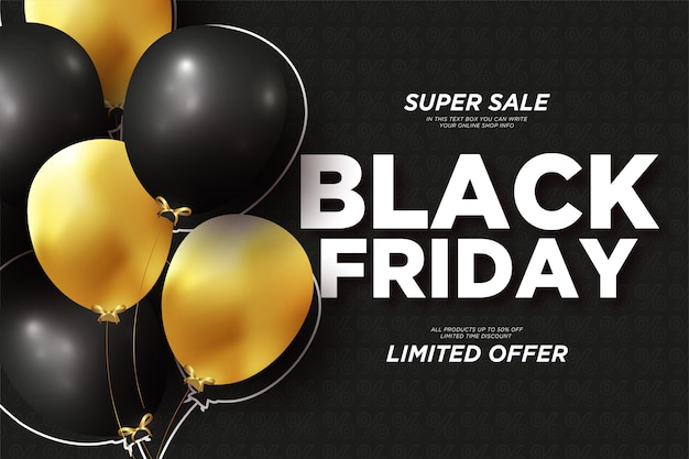 Modern Black Friday Sale Banner with Realistic Balloons