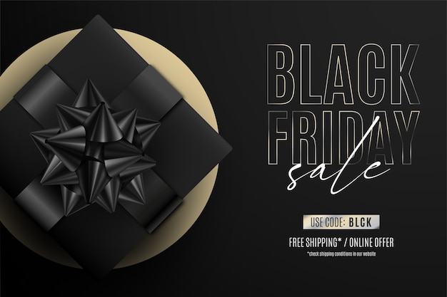 Modern black friday sale banner with realistic present