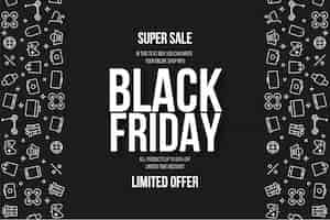 Free vector modern black friday super sale background with flat icons