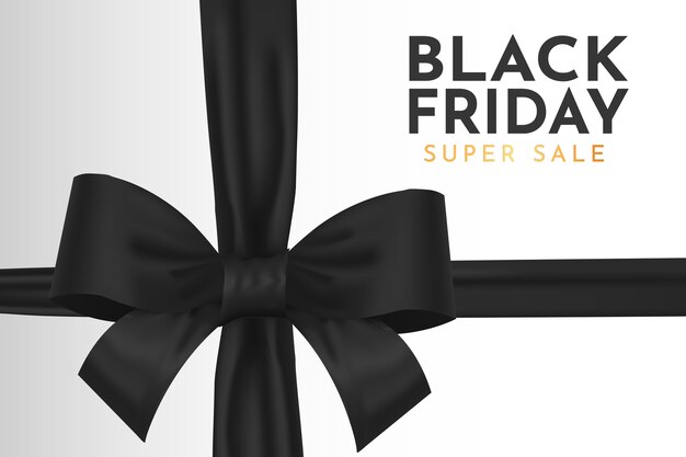 Modern Black Friday Super Sale Background with Realistic Black Ribbon