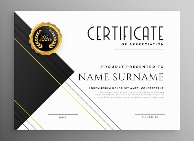 Modern black white and gold certificate template 