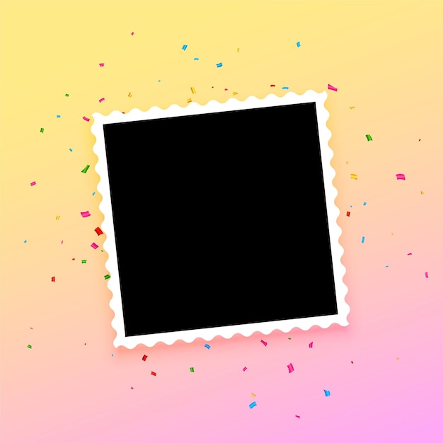 Modern blank photo frame background with confetti decor