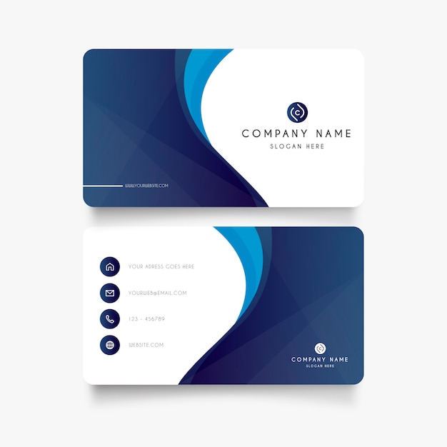 Modern blue business card with abstract shapes