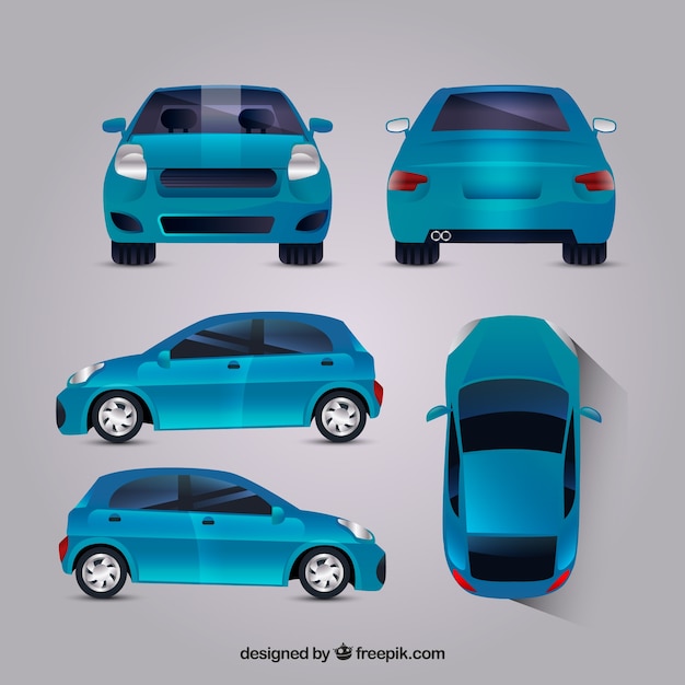 Free vector modern blue car in different views