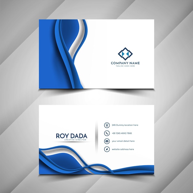 Modern blue color wave style business card design vector