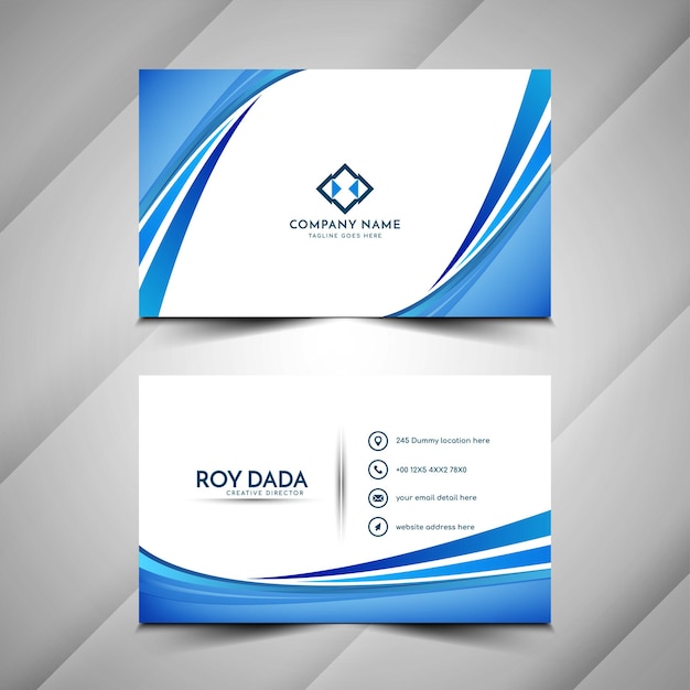 Modern blue color wave style business card design  vector