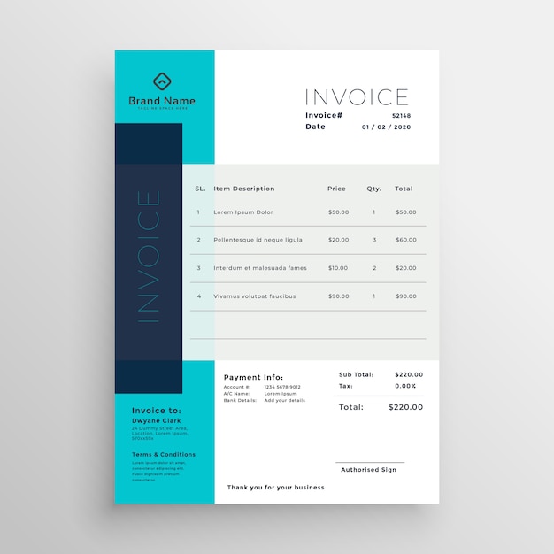 modern blue creative invoice template design