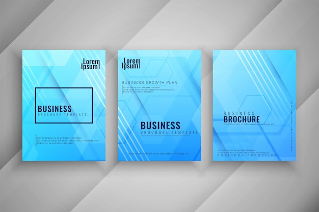 Free vector modern blue geometric business brochure template set vector