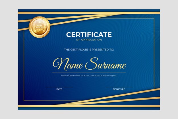 Modern blue and golden certificate template