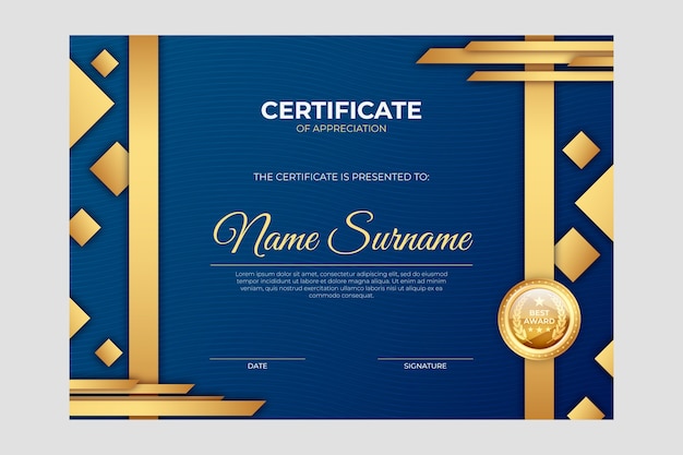 Modern blue and golden certificate template