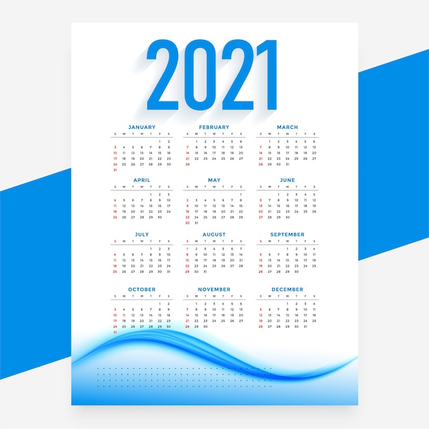 Free vector modern blue  new year calendar  wavy template