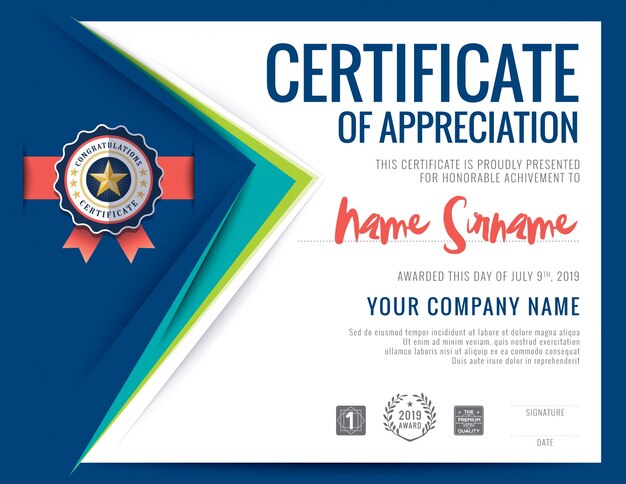 Modern blue triangle certificate