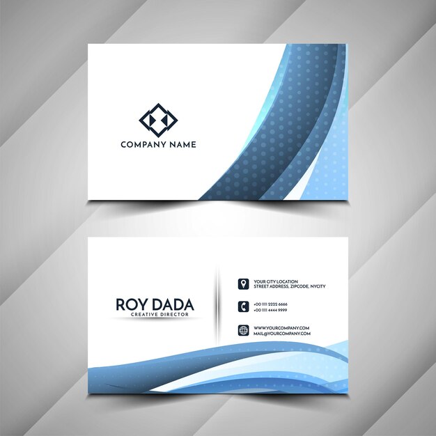 Modern blue wave business card