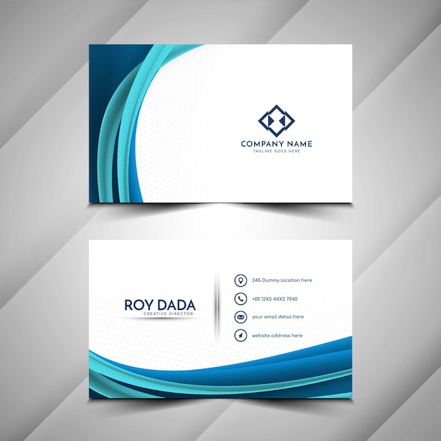 Modern blue wave style business card template