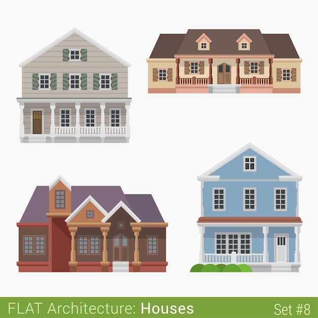 Free vector modern buildings countryside suburb townhouse cottage loghouse houses set city  elements stylish  architecture real estate property collection