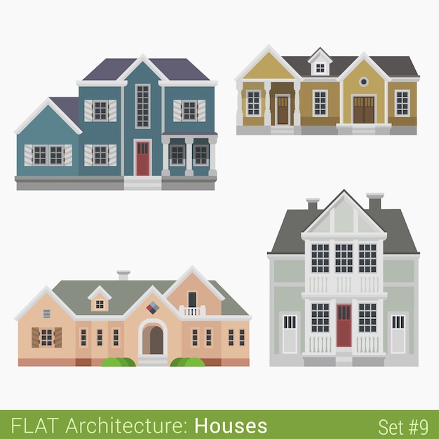현대적인 건물 시골 교외 타운 하우스 시립 교회 주택 세트 도시 요소 세련된 건축 부동산 부동산 컬렉션