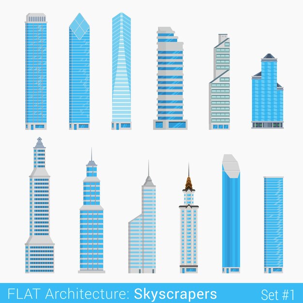 近代建築の高層ビルが都市の要素を設定スタイリッシュな建築コレクション