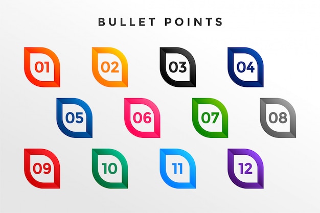 無料ベクター 1から12までの最新の箇条書き番号