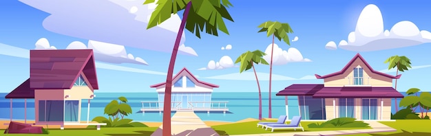 Free vector modern bungalows on island resort beach