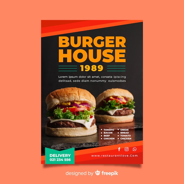 Free vector modern burger restaurant flyer template