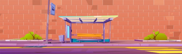 Free vector modern bus stop against brick wall background
