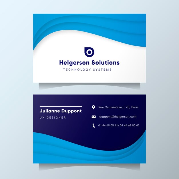 Modern business card template with blue abstract shapes