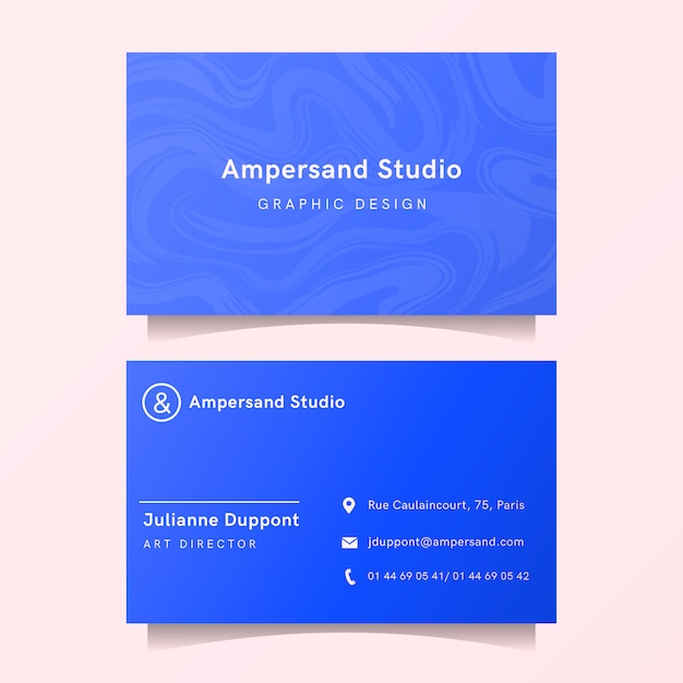 Modern business card template with blue marble shapes