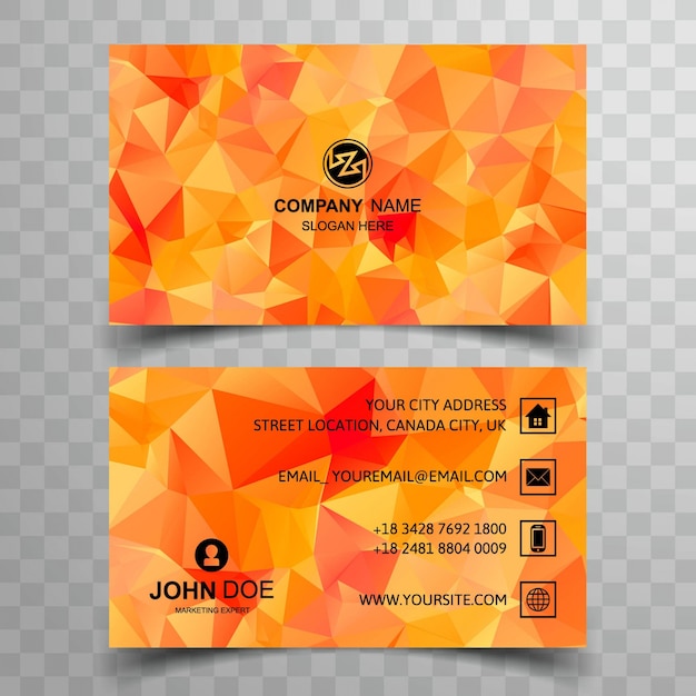 Modern business card with orange polygonal shapes