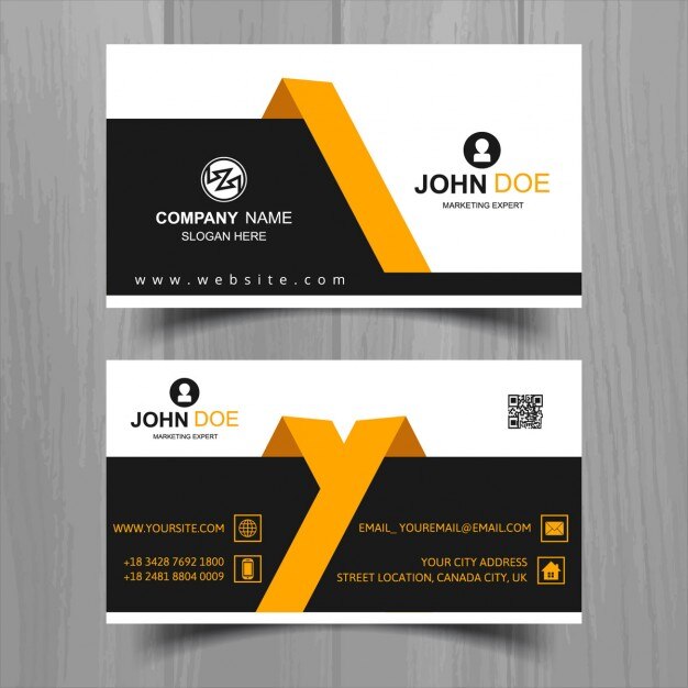 Modern business card with yellow and black geometric shapes