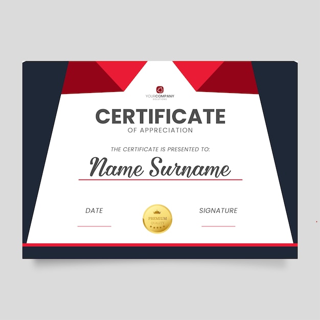 Free vector modern business certificate with red shapes template
