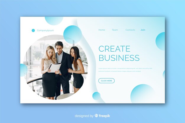 Modern business landing page with photo