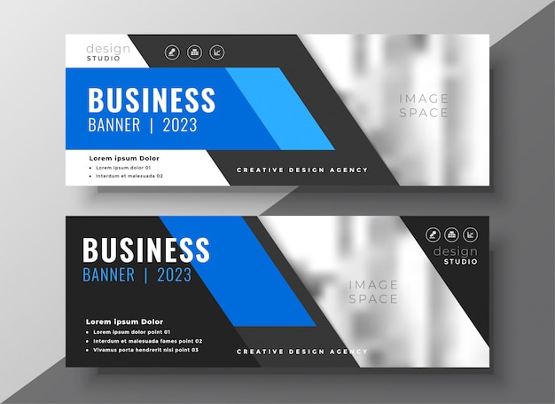 Free vector modern business presentation banner in blue geometric style